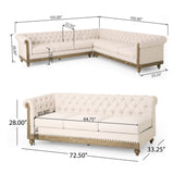 Merax Chesterfield Sofa, Retro Upholstered 6 Seater Rolled Arm Couch for Living Room Bedroom Office, Beige Merax