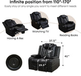 Power Recliner Sofa Sectional Sofa with LED Light for Living Room, Air Leather Reclining Corner Sectional Sofa Set, Cup Holder, Storage Console for Home Theater Seating (Black, Sectional+Chair) AYCP Furniture