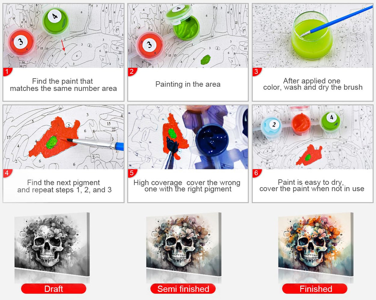 TUMOVO Paint by Numbers for Adults Beginner, Abstract Skull with Floral Adult Paint by Number Kits Kids Paint by Number DIY Oil Painting Kit on Canvas Painting by Numbers for Adults, 16 x20 Inch TUMOVO