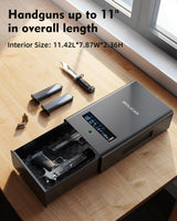 MOLICAR Gun Safe for Handgun, Alarm Clock Biometric Pistol Safe Fingerprint Handgun Safe with Touchscreen Keypad LCD of Temp, Humidity, 3 Ways Quick Access Slide Away Bedside Gun Safe for Nightstand MOLICAR