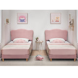 GarveeHome Upholstered Twin Size Bed Frame for Kids with Scallop Headboard, Cute Velvet Twin Bed for Girls, Boys, Sturdy Platform Bed, No Box Spring Needed, Wooden Slats, Noise Free, Pink GarveeHome