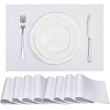 Homejoy Place Mats Set of 8 – Rectangle Rectangular Waterproof Fabric Polyester Cloth Washable Wipeable Heat Resistant Placemats for Kitchen Dining Dinner Table Indoor 13 x 19 Inch White HomeJoy