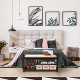 Nnewvante Large Shoe Bench Rack Shoe Organizer with Storage Side Basket Drawer Bamboo Removable Padded Cushion Seat for Entryway Hallway Living Room Bathroom-37.4in Nnewvante