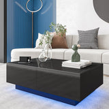 HOMMPA LED Coffee Table for Living Room Black Coffee Table with 4 Drawers High Glossy Center Table with Storage Modern Coffee Table with storage HOMMPA