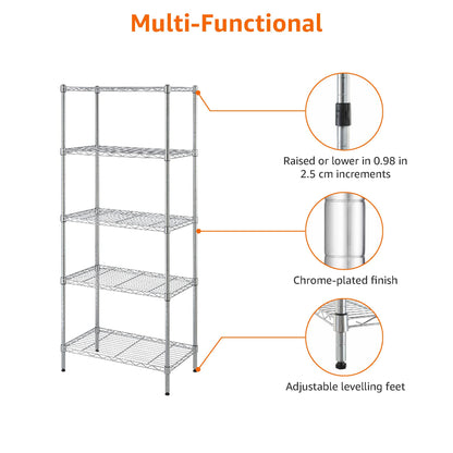 Amazon Basics 5-Shelf Adjustable, Storage Shelving Unit, (200 Pound Loading Capacity per Shelf), Steel Organizer Wire Rack, 23.2 x 13.4 x 60 inches (LxWxH), Chrome