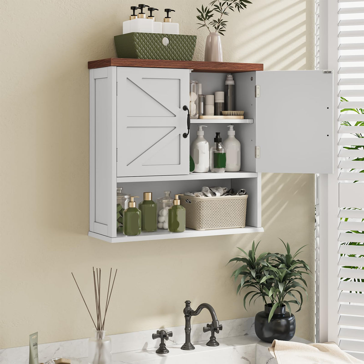 Smuxee Farmhouse Bathroom Cabinet Wall Mounted, Bathroom Medicine Cabinet with Adjustable Shelf, Bathroom Cabinet for Bathroom, Living Room, Laundry Room Smuxee