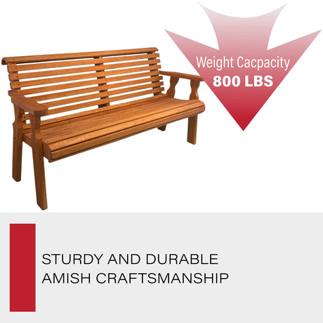 Amish Casual Heavy Duty 4 Foot Roll Back Outdoor Bench in Cedar Stain - Amish Made in The USA from Treated Pine for Outdoor Durability, 700 Lb Weight Capacity Amish Casual