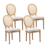 HMFULE French Country Dining Chairs Set of 4, Rattan Dining Chair with Linen Fabric and Carved Solid Wood Frame Farmhouse Dining Room Chairs for Living Room, Kitchen, Restaurant Rattan Beige HMFULE