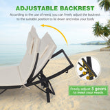 PayLessHere Patio Chaise Lounge Set of 3 Adjustable Back Outdoor Lounge Chair Folding Wicker Recliner Chair 2 Pieces Outside Chairs with Folding Table and Khaki Cushioned for Poolside Deck Lawn Beach PayLessHere