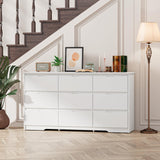 CARPETNAL 9 Drawer White Dresser for Bedroom with Deep Drawers, Large Dressers & Chest of Drawers Handle Free, Modern Long Dressers for Closet Bedroom, Living Room (59.25" W x 15.9" D x 31.9" H) CARPETNAL