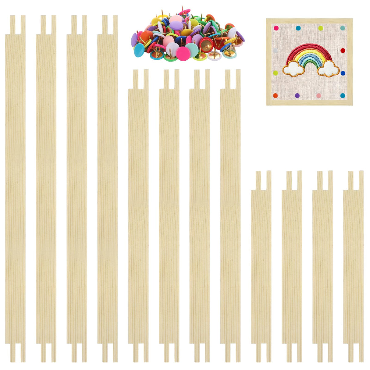 12-Pack Wooden Stretcher Bars Kit - Complete Needlework Frame Set with 100 Tacks (8/12/16 Inch) | Heavy-Duty Canvas Stretchers for Embroidery, Cross Stitch & Craft Projects Moodaily