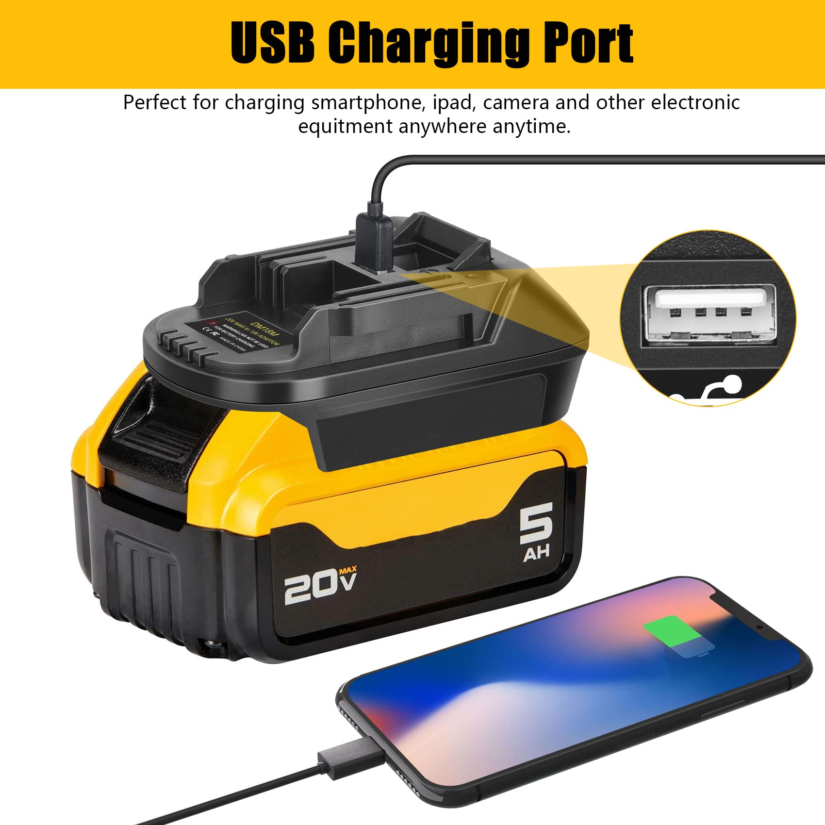 DM18M Converter Battery Adapter with USB Charging Socket for Dewalt 20V Battery & Milwaukee M18 18V Lithium Battery Converter to Makita 18V BL1830 BL1840 BL1850 Cordless Tools Use(Bare Adapte - WoodArtSupply