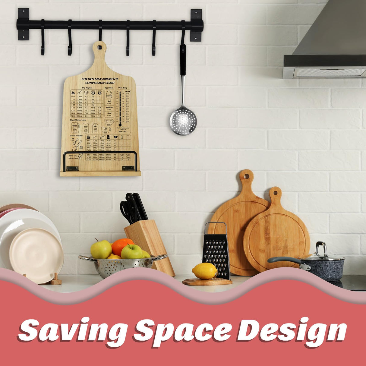 Funistree Kitchen Conversion Chart Cookbook Stand, Sturdy Wood Cook Book Holder, Recipe Cookbook Holder Stand with Kitchen Counters, Kitchen Baking Gifts for Women, Accessiores for Holding Cookbook Funistree