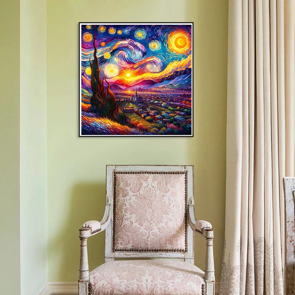 Lophomie Diamond Art Kits for Adults, 5D DIY Van Gogh Starry Night Diamond Painting Kits for Adults Beginners, Diamond Dots Kits Gem Arts Crafts for Home Wall Decor 14x14 Inch Lophomie