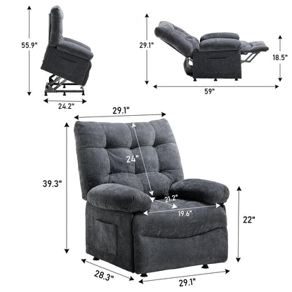 COMHOMA Power Lift Recliner, Oversized Recliner Chair for Big Tall Men and Elderly, Lift Chair Recliners with Side Pockets, Fabric Reclining Sofa Chair for Living Room, Bedroom (Grey)