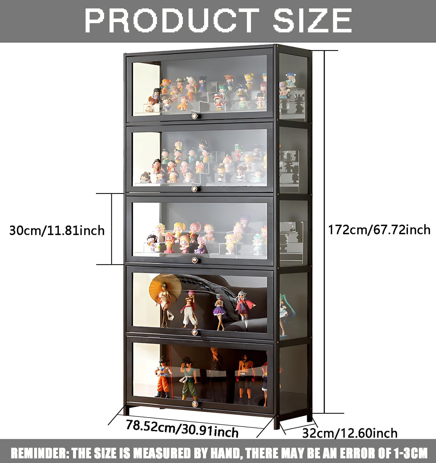 idhhco Display Cabinet with Acrylic Doors, 5-Tier Curio Display Case for Figures, Collectibles Toy Organizers Rack & Display Shelf, Kids Bookcasefor Home, Office, Playroom, Living Room