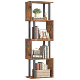 HOOBRO 5-Tier Bookshelf, S-Shaped Geometric Bookcase, Modern Display Shelf, Wooden and Metal Decorative Divider Rack, 2-in-1 Folding Bookshelf for Office, Living Room, Rustic Brown and Black BF20SJ01 HOOBRO