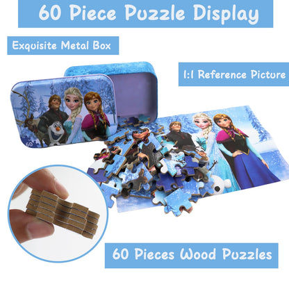 Princess Puzzles for Kids Ages 4-8 60 Pieces Puzzles for Kids Ages 3-5 Princess Puzzle for Girls and Boys Toys Jigsaw Puzzles in a Metal Box Educational Puzzles (Princess 0679)