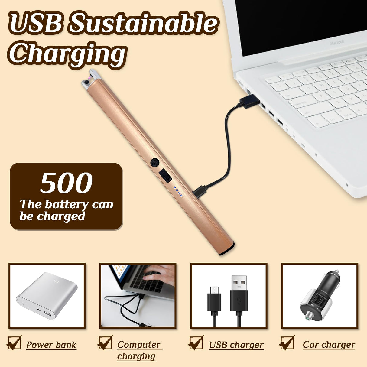 2 PCS Candle Lighter,Windproof Flameless Electric Lighter with LED Power Display ＆ Safety Switch, Upgraded Plasma USB Rechargeable Lighter for Birthday Camping BBQ (Champagne Gold) Beyio