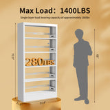 POKOKE 70.9" H Metal Bookshelf, Adjustable Bookcase, 5-Tier Heavy Duty Bookshelf with Bookend, Tall Bookshelves, Bookcase Shelf for Living Room, Office, Library,Classroom (White-37.4W) POKOKE