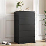FOTOSOK Black Dresser, 5 Drawer Dresser Tall Black Dresser with Large Storage Space, Modern Storage Chest of Drawers, 23.6L x 17.6W x 39.1H Inch Storage Organizer Cabinet for Home, Black FOTOSOK