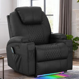 WISHDEER Power Recliner Chair with Heat and Massage for Adults - Home Theater Seating with LED Lights,Cup Holders,Side Pocket,USB Port - Recliner Sofa for Living Room(Black, Single Recliner) WISHDEER