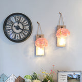 Besuerte Mason Jar Wall Decor Set of 2, Farmhouse Decor Living Room, Hanging Wall Decor with Remote Fairy Light and Rose Eucalyptus Flowers, Country Inspirational Rustic Wall Decor, Rustic Brown Besuerte