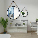 POZINO Round Mirror, 15" Rope Hanging Mirror, Farmhouse Circle Mirrors, Black Metal Frame Wall Mirrors for Bathroom, Bedroom, Living Room, Entryway, Fireplace, Home Decor POZINO