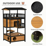 PawHut Wooden Outdoor Cat House, Feral Cat Shelter Kitten Condo with Asphalt Roof, Escape Doors, Condo, Jumping Platform, Yellow PawHut