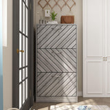 FAMAPY Modern Shoe Cabinet with 3 Flip Drawers, Freestanding Shoe Storage Cabinet, Slanted Design, Shoe Storage Organizer for Hallway Entryway Grey (22.4”W x 9.4”D x 42.3”H) FAMAPY