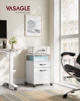 VASAGLE File Cabinet, Mobile Filing Cabinet with Wheels, 2 Drawers, Open Shelf, for A4, Letter Size, Hanging File Folders, Cloud White UOFC071W14 VASAGLE