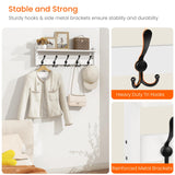 Homode Wall Shelf with Hooks, 24 Inch Coat Rack with Shelf, Farmhouse Entryway Floating Shelf with Tri Hooks, Coat Hanger with Storage for Bathroom, Entry Way, Mudroom, White Homode