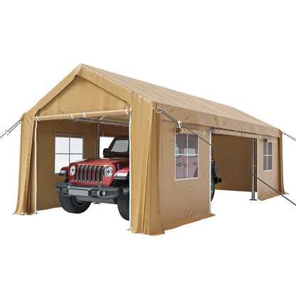 GAOMON 10x20 Ft Carport Heavy Duty Canopy, Portable Garage with Removable Sidewalls Doors & Windows, All Season Waterproof Tarp Outdoor Storaeg Shed for Car Truck Boat Party, Khaki