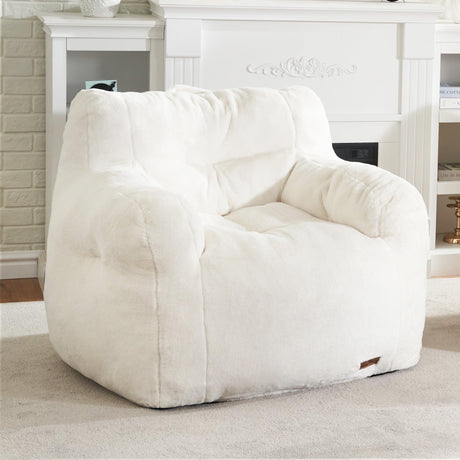 Hobestluk Bean Bag Chair for Adult Small Bean Bag Chairs with Arms Furry Beanbag Chair with Foam Filler Stuffed Bean Bag Sofa for Reading in Bedroom Living Room and Dorms(White) Hobestluk