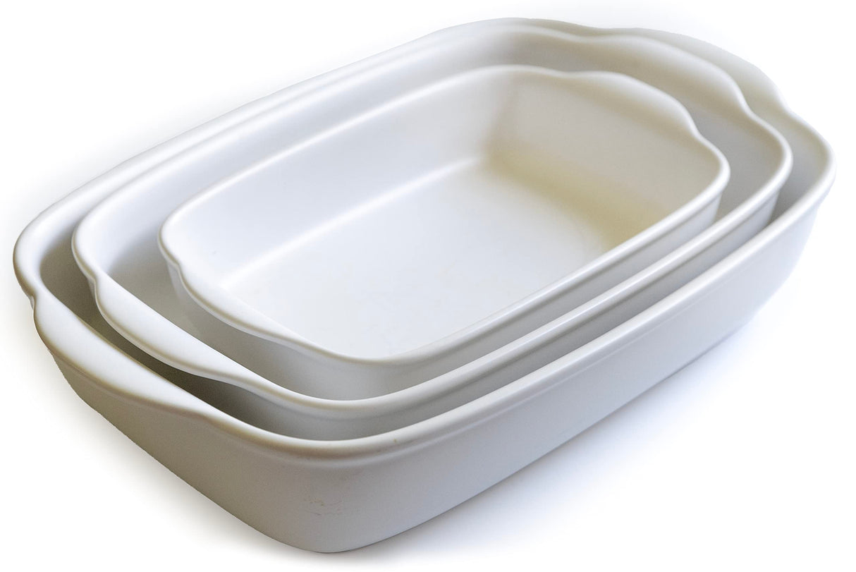 Saffron & Sage Casserole Dish Set of 3 - Baking Dishes for Oven, Contemporary White Ceramic Baking Dish Set, Heavy Duty Bakeware, Up to 500° High Heat Resistant, Dishwasher, Freezer and Food Safe Saffron & Sage Home Living