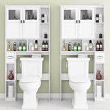 Vabches Over The Toilet Storage Cabinet, Bathroom Shelf Over Toilet with Glass Doors and Adjustable Shelves, White Freestanding Home Space Save Toilet Rack for Restroom, Bathroom, Laundry Vabches