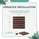 Idzo Interlocking Deck Tiles - 10PCS Waterproof Acacia Wood Patio Tiles, Flooring Tiles for Both Indoor and Outdoor - Decking Stripe Pattern, Dark Brown, 12 x 12 x 0.9 inches IDZO