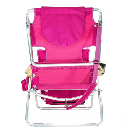 Ostrich Reclining Lounge Chair, Deluxe 3 in 1 Folding Outdoor Beach Lounger, Pink - Compact and Portable Recliner for Pool Tanning, Lawn, Patio, and Yard Ostrich
