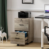 VINGLI 2 Drawer File Cabinet with Lock, Wood Rustic Gray File Cabinet for Letter Size File Folders with Tabs, Under Desk Rolling File Cabinets for Home Office, Mobile Filing Cabinet Printer Stand VINGLI