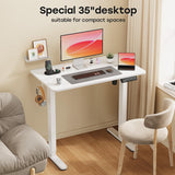 JYLH JOYSEEKER Small Standing Desk, 35" ×20" Electric White Standing Desk, Height Adjustable Compact Sit Stand Desk with Splice Board, Home Office Desk with 2 Hooks JYLH JOYSEEKER