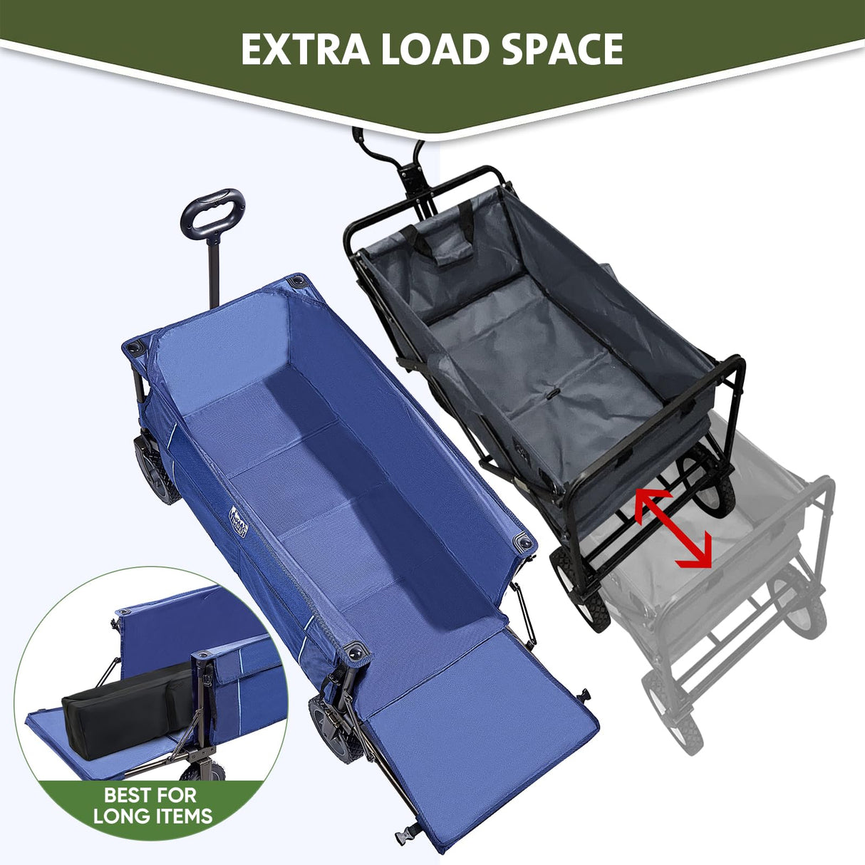 TIMBER RIDGE Tailgate Collapsible Folding Wagon Cart, Heavy Duty Utility Push Pull Beach Wagon Foldable, Outdoor Grocery Cart with Side Pockets for Camping, Garden, Shopping, Holds 225 lbs, Blue TIMBER RIDGE