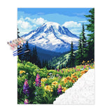 Mount Rainier Mountains Paint by Numbers, Paint by Numbers for Adults, National Park Paint by Number Kits, Scenery Gift Home Wall Decor - Snow Mountain Trees Flowers Landscape(16x20inch) Artbrush Tower