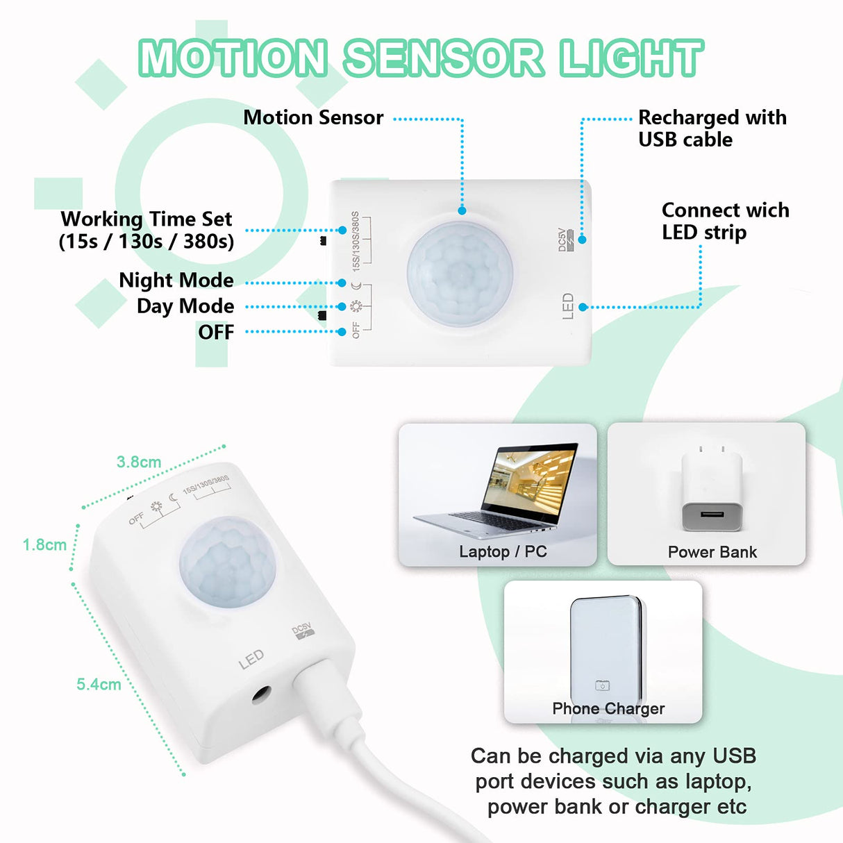 KOLANDY Motion Sensor LED Light Strip - Under Cabinet & Indoor Closet Lights, 6.56ft, 6000K KOLANDY