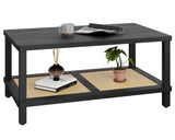 YAUKOMEL Rattan Coffee Table for Living Room,2-Tier Wooden Center Table with Hand Made Rattan Decorated,39.3 Inch Living Room Tbale with Rounded Corners,Boho Coffee Table,Easy Assembly Black LCT55BK YAUKOMEL