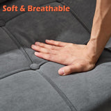 LINLUX 60" W Velvet Loveseat Sofa Couch with Storage, Small Love Seat Couches for Bedroom, Living Room, Office, Dorm, Comfy Cushion, 2 USB Charging Ports, Dark Grey LINLUX