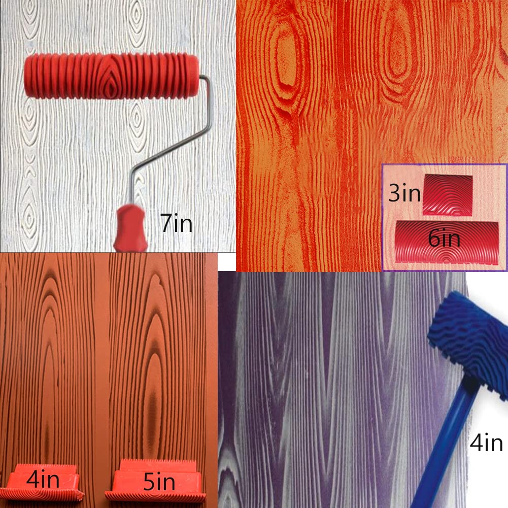 Wood Graining Tool Set, 6pcs 7" Fake Wood Grain Roller Painting Tool with Handle DIY Rubber Graining Tool Paint Look Like Wood for Wall Room Art Paint Decoration WoodArtSupply