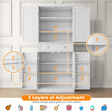 kepptory 72“ Kitchen Pantry Cabinet White, Tall Pantry Storage Cabinet with Adjustable Shelves and Drawer, Kitchen Buffet Cupboards Sideboard for Home Office Use (16" D x 30" W x 72" H) kepptory