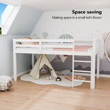 JOYMOR Twin Loft Bed Low Loft Bed Frame for Little Kids Small Room/Low Ceiling Bedrrom with Guardrail and Ladder, White JOYMOR