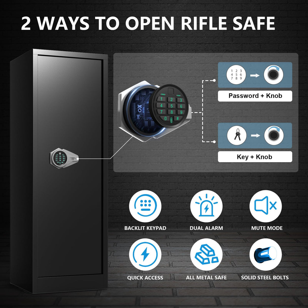 ANXINWEI Gun Safe, 8-10 Gun Cabinet with Removable Shelf, Large Long Gun Safe for Rifles and Pistols with Digital Backlit Keypad, Quick Access Big Gun Locker with Dual Alarm, Rifle Safes for Home ANXINWEI