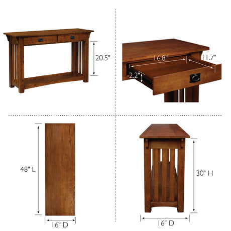 Leick Home 8233 Mission Console Table for Entryway, Wood Sofa Table, Made with Solid Wood, for Living Room, Hallway, Office, Bedroom, Medium Oak Finish Leick Home